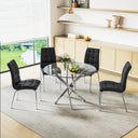 DT666S 5-Piece 36" Glass Dining Set + 4 Black PU Chairs (Silver) Zemorn