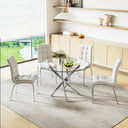 DT666S 5-Piece 36" Glass Dining Set + 4 White PU Chairs (Silver) Zemorn