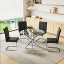 DT666S 5-Piece 36" Glass Dining Set + 4 Black PU Chairs (Silver) Zemorn