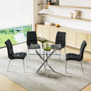 DT668S 5-Piece 42" Glass Dining Set + 4 Black PU Chairs (Silver) ZEMORN