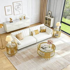 CT038G 3-Piece Glass Coffee & End Table Set - Clear/Gold