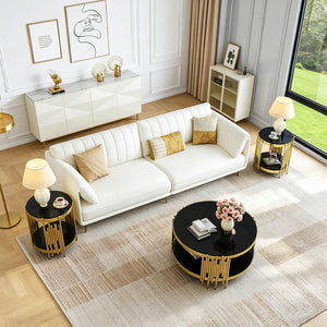 CT038GB 3-Piece Glass Coffee & End Table Set - Black/Gold
