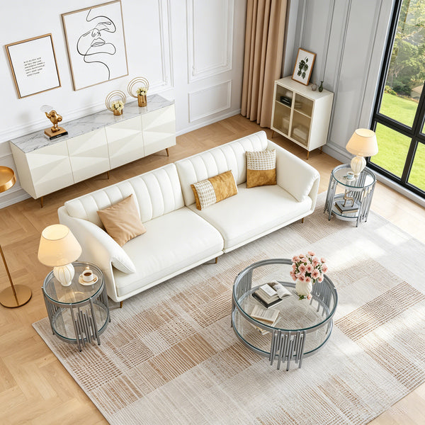 CT038S 3-Piece Glass Coffee & End Table Set - Clear/Silver