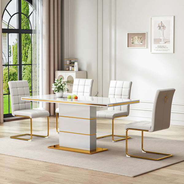 DT0215GW 5-Piece MDF Dining Set + 4 White PU Chairs (Gold)