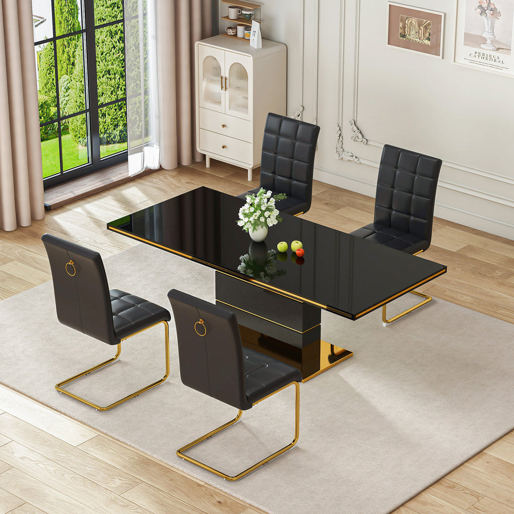 DT0215GB 5-Piece MDF Dining Set + 4 Black PU Chairs (Gold)