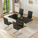 DT0215GB 5-Piece MDF Dining Set + 4 Black PU Chairs (Gold)