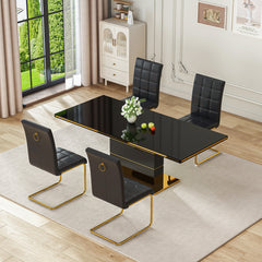 DT0215GB 5-Piece MDF Dining Set + 4 Black PU Chairs (Gold)