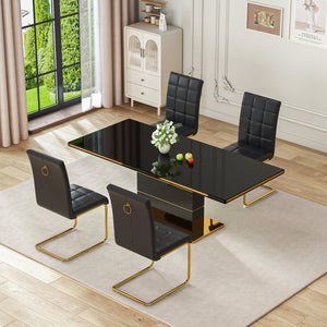 DT0215GB 5-Piece MDF Dining Set + 4 Black PU Chairs (Gold)