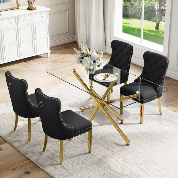 #BLACK/GOLD#Table+4Chairs