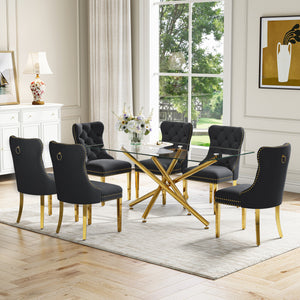 #BLACK/GOLD#Table+6Chairs