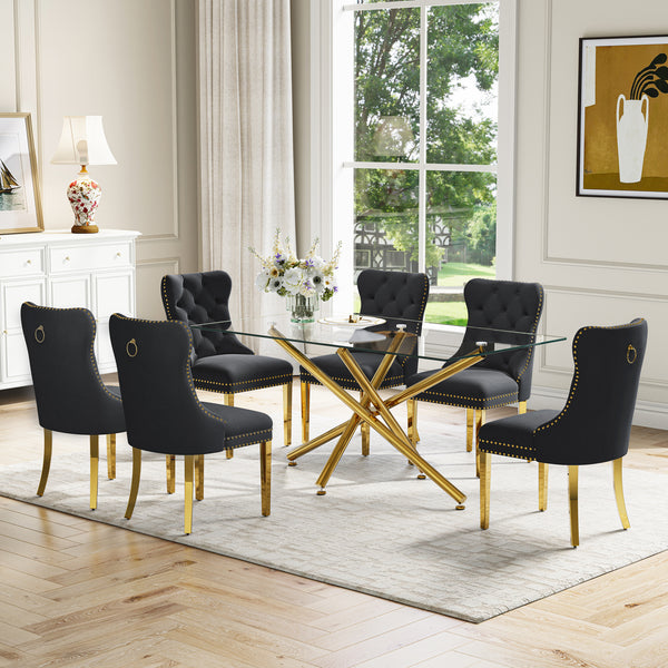#BLACK/GOLD#Table+6Chairs