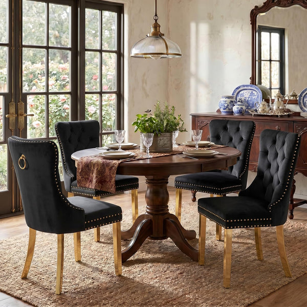 #BLACK/GOLD Button Tufted Velvet Dining Chairs Sets of 2 8 View 24