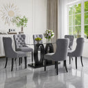 RDT399B Glass Dining Table Set + Grey Velvet Chairs