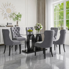 RDT399B Glass Dining Table Set + Grey Velvet Chairs