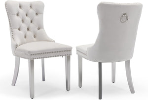 #WHITE/SILVER Button Tufted Velvet Dining Chairs Sets of 2 8 View 78