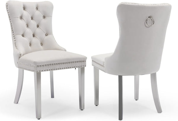 #WHITE/SILVER Button Tufted Velvet Dining Chairs Sets of 2 8 View 78