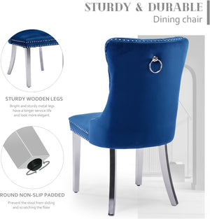 #BLUE/SILVER Button Tufted Velvet Dining Chairs Sets of 2 8 View 57