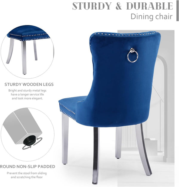 #BLUE/SILVER Button Tufted Velvet Dining Chairs Sets of 2 8 View 57
