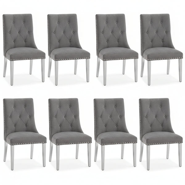 #GRAY/SILVER Button Tufted Velvet Dining Chairs Sets of 2 8 View 43
