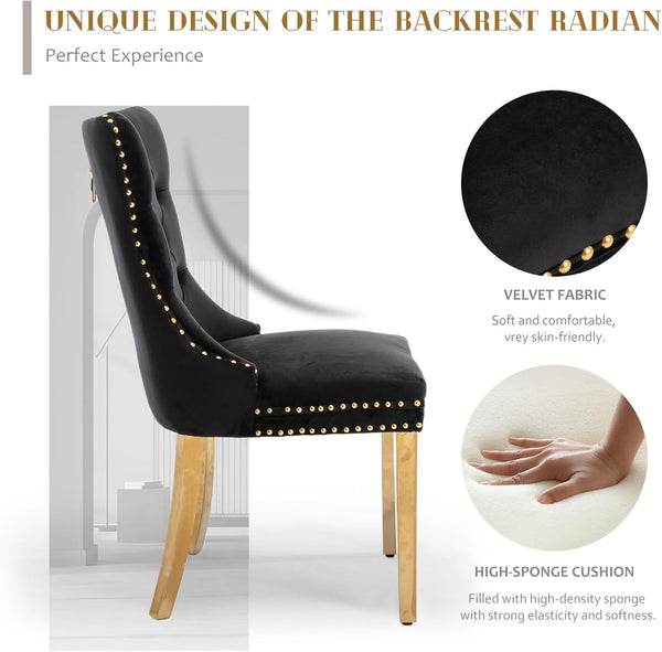 #BLACK/GOLD Button Tufted Velvet Dining Chairs Sets of 2 8 View 20