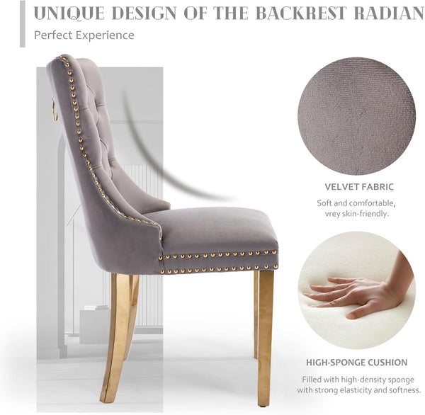 #GRAY/GOLD Button Tufted Velvet Dining Chairs Sets of 2 8 View 46