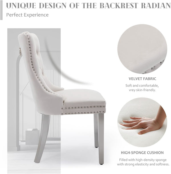 #WHITE/SILVER Button Tufted Velvet Dining Chairs Sets of 2 8 View 75