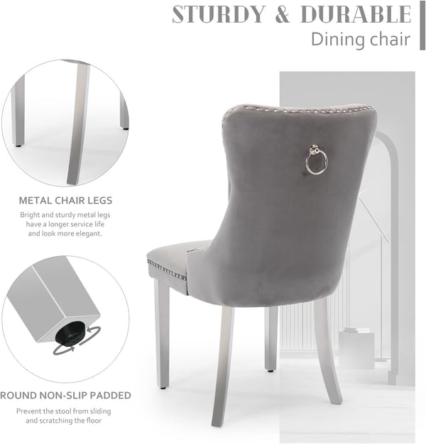 #GRAY/SILVER Button Tufted Velvet Dining Chairs Sets of 2 8 View 38