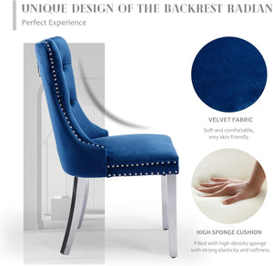 #BLUE/SILVER Button Tufted Velvet Dining Chairs Sets of 2 8 View 56
