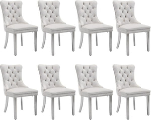 #WHITE/SILVER Button Tufted Velvet Dining Chairs Sets of 2 8 Dimensions Diagram