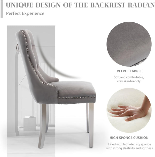 #GRAY/SILVER Button Tufted Velvet Dining Chairs Sets of 2 8 View 37