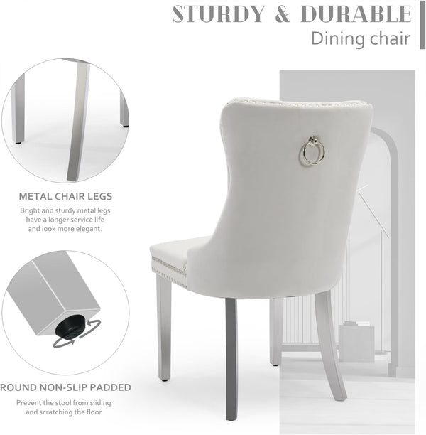 #WHITE/SILVER Button Tufted Velvet Dining Chairs Sets of 2 8 View 76