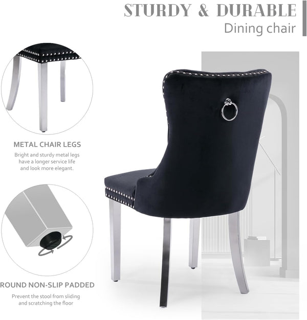#BLACK/SILVER Button Tufted Velvet Dining Chairs Sets of 2 8 View 30