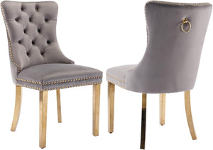 #GRAY/GOLD Button Tufted Velvet Dining Chairs Sets of 2 8 View 49