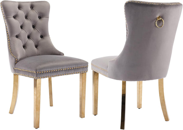 #GRAY/GOLD Button Tufted Velvet Dining Chairs Sets of 2 8 View 49