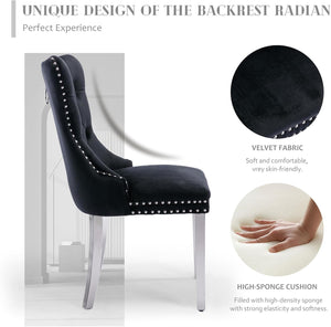 #BLACK/SILVER Button Tufted Velvet Dining Chairs Sets of 2 8 View 29