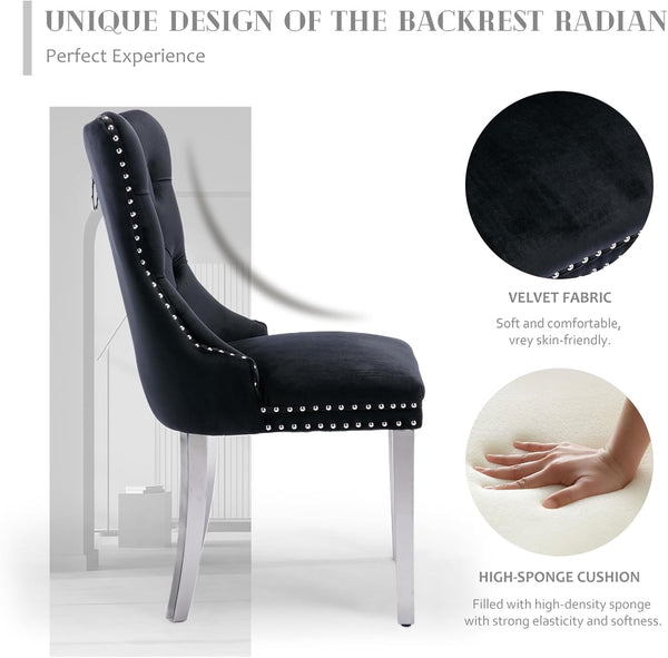 #BLACK/SILVER Button Tufted Velvet Dining Chairs Sets of 2 8 View 29