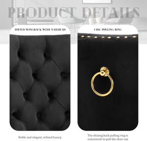#BLACK/GOLD Button Tufted Velvet Dining Chairs Sets of 2 8 View 22