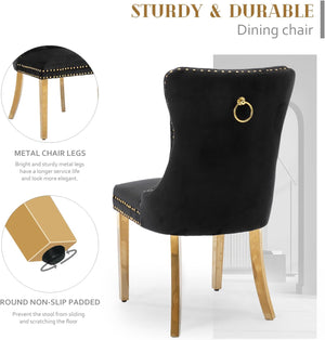 #BLACK/GOLD Button Tufted Velvet Dining Chairs Sets of 2 8 View 21