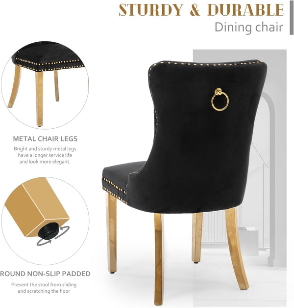 #BLACK/GOLD Button Tufted Velvet Dining Chairs Sets of 2 8 View 21