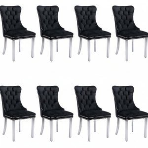 #BLACK/SILVER Button Tufted Velvet Dining Chairs Sets of 2 8 View 35