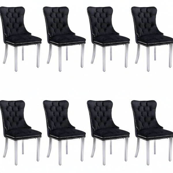 #BLACK/SILVER Button Tufted Velvet Dining Chairs Sets of 2 8 View 35