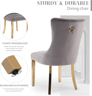 #GRAY/GOLD Button Tufted Velvet Dining Chairs Sets of 2 8 View 47