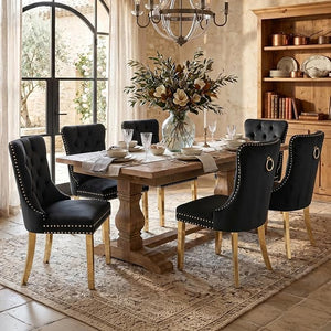 #BLACK/GOLD Button Tufted Velvet Dining Chairs Sets of 2 8 View 25