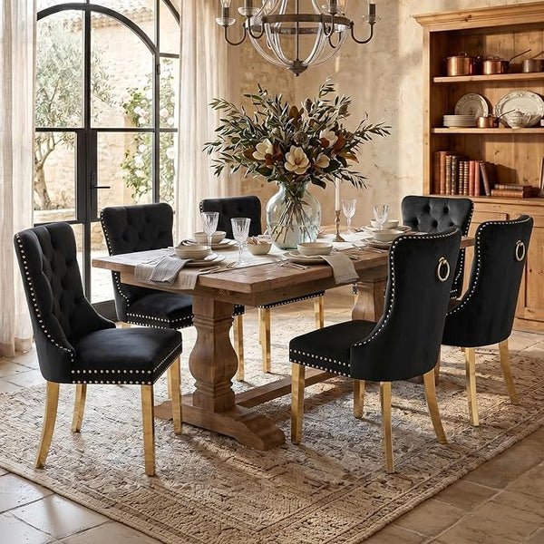 #BLACK/GOLD Button Tufted Velvet Dining Chairs Sets of 2 8 View 25