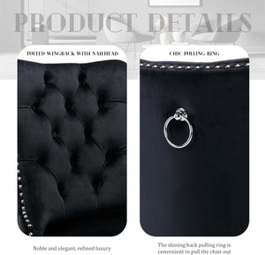 #BLACK/SILVER Button Tufted Velvet Dining Chairs Sets of 2 8 View 31
