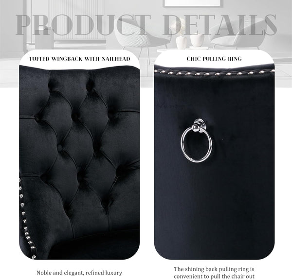 #BLACK/SILVER Button Tufted Velvet Dining Chairs Sets of 2 8 View 31