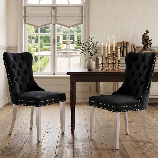 #BLACK/SILVER Button Tufted Velvet Dining Chairs Sets of 2 8 View 27