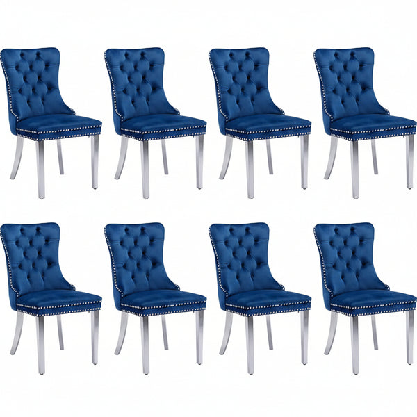 #BLUE/SILVER Button Tufted Velvet Dining Chairs Sets of 2 8 View 62