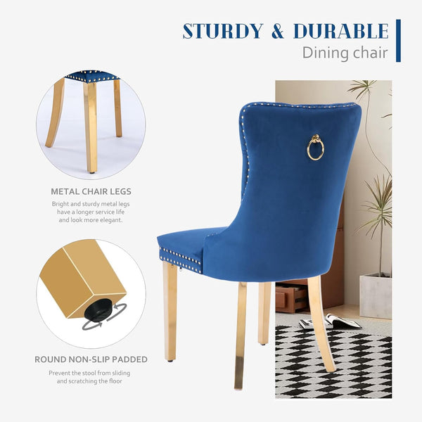 #BLUE/GOLD Button Tufted Velvet Dining Chairs Sets of 2 8 View 67