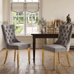 #GRAY/GOLD Button Tufted Velvet Dining Chairs Sets of 2 8 View 44